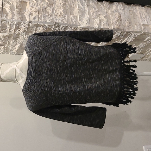 Jaime Heather black crew neck top with black fringes - Picture 4 of 6